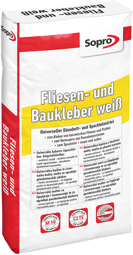 Fliesen- und Baukleber weiß - Dünnbettmauermörtel M10